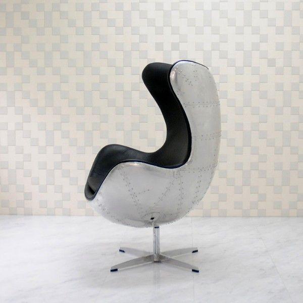 ARNE JACOBSEN エッグチェア アルミ外装 レザー仕様 ブラック ARNE JACOBSEN エッグチェア アルミ外装 レザー仕様 ブラック