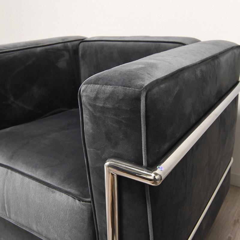 ル・コルビジェ LC2 1P 色グレー ベルベット仕様 ソファ・ソファベッド