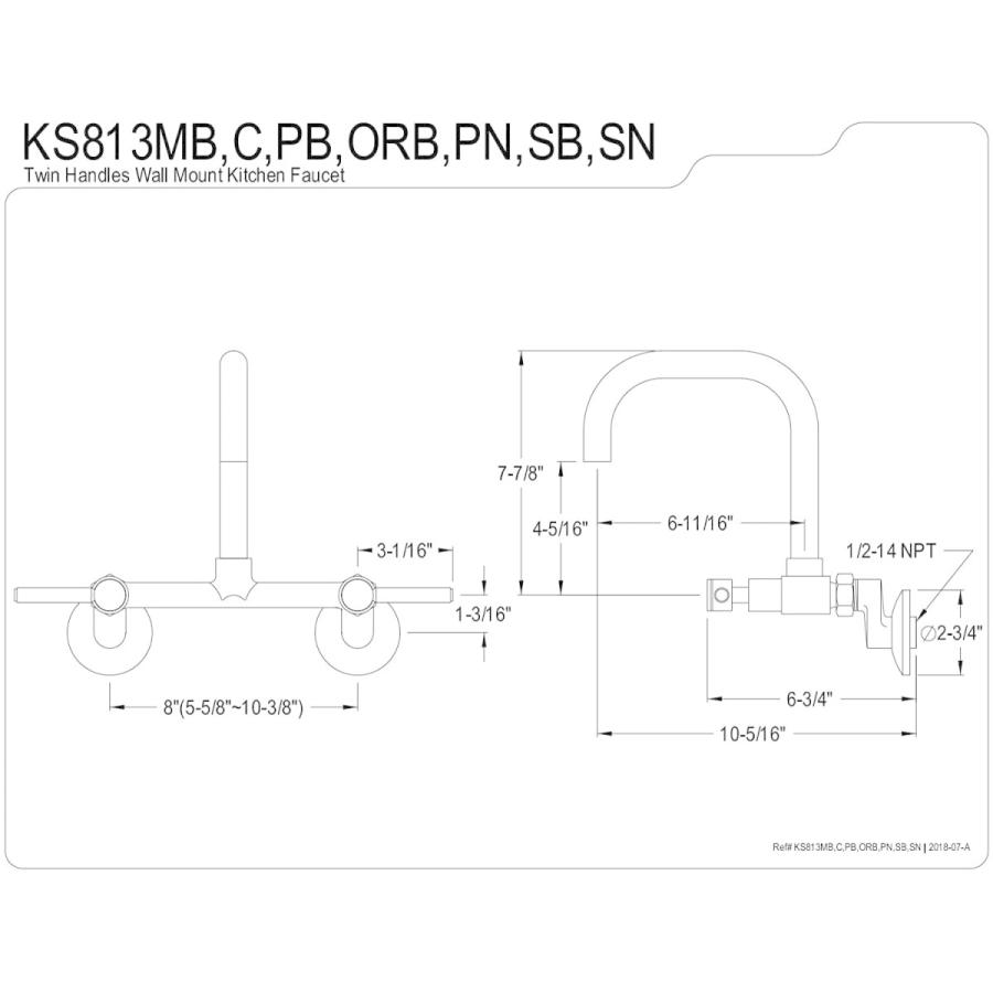 は自分にプチご褒美を Brass Kingston KS813MB Kitchen Mount Wall Center Adjustable 8" Concord その他道具、工具