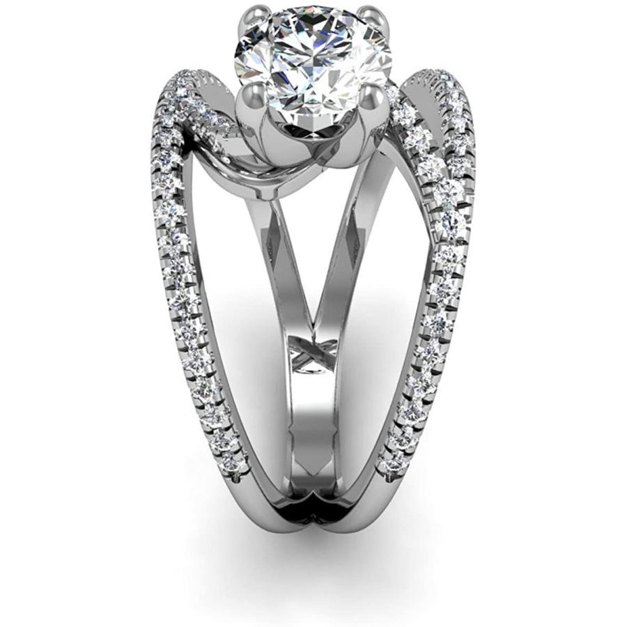 Diamond Engagement Ring for women ? 14k White Gold Open Band Round Sha｜treasure-hunter｜04