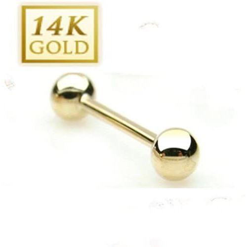 14k Solid Gold Yellow Barbell Tongue Ring Body Jewelry 14 Gauge Cubic Zirconia 