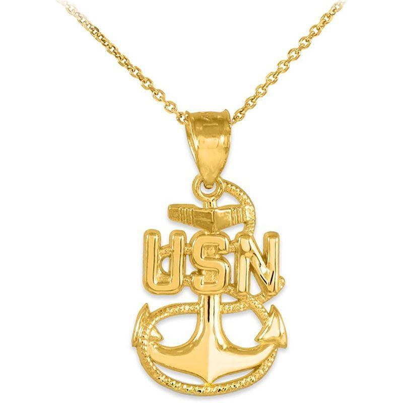 【特別送料無料！】 14K Yellow Gold US Navy Fouled Anchor Pendant Necklace - 16" Rolo Chai その他レディースアクセサリー