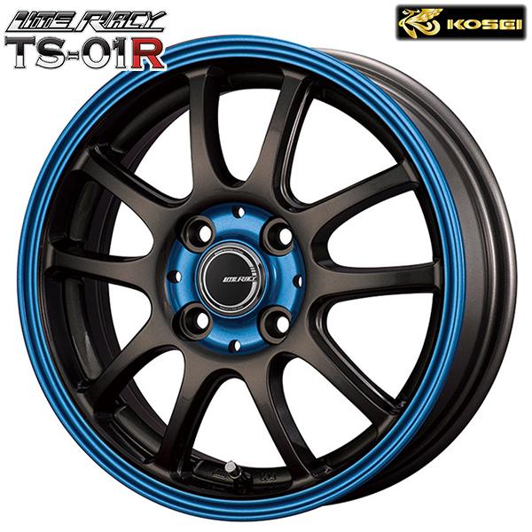 KOSEI リテラシー TS-01R 13インチ 4.0J 4H100 +42 ブラック/ブルークリア アルミホイール単品 4本セット 送料無料