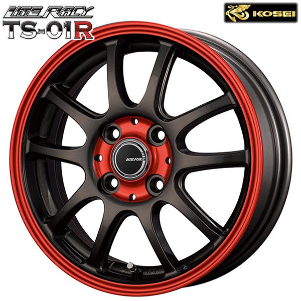 KOSEI リテラシー TS-01R 13インチ 4.0J 4H100 +42 ブラック/レッドクリア アルミホイール単品 4本セット 送料無料