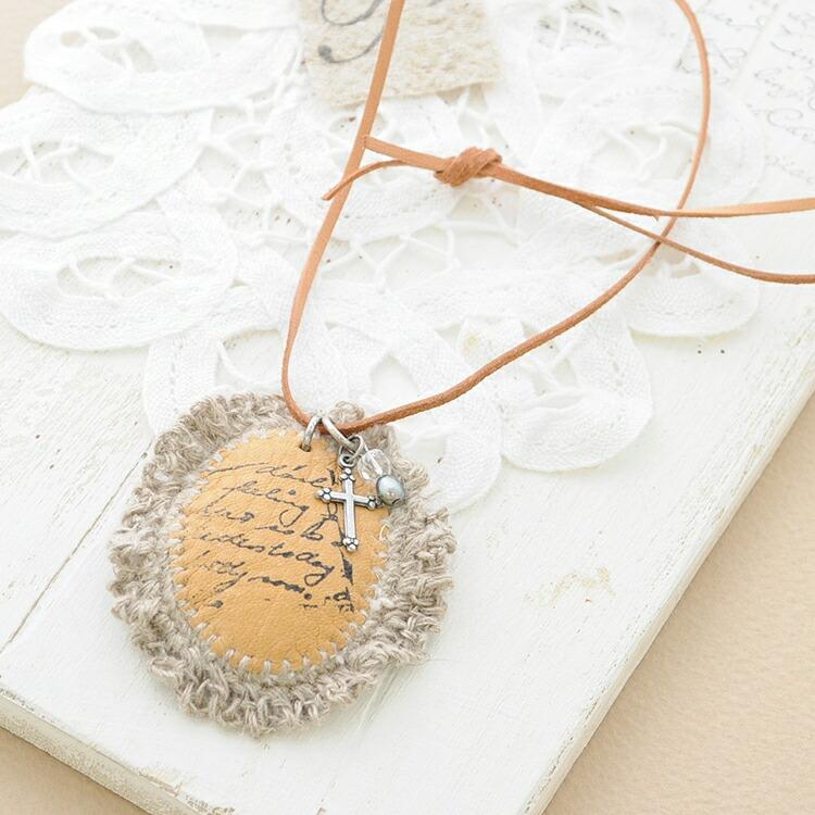 ネックレス ナチュラル カメオ 革ヒモ ハンドメイド b10 レディース