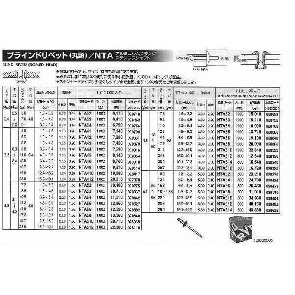 ロブテックス　エビ　ブラインドリベット（アルミニウム　ステンレス製　500本入り　NTA84　丸頭）