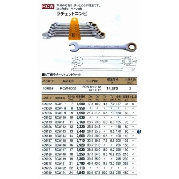 トップ工業 TOP　６丁組ラチェットコンビセット RCW-6000｜treasuretown｜02