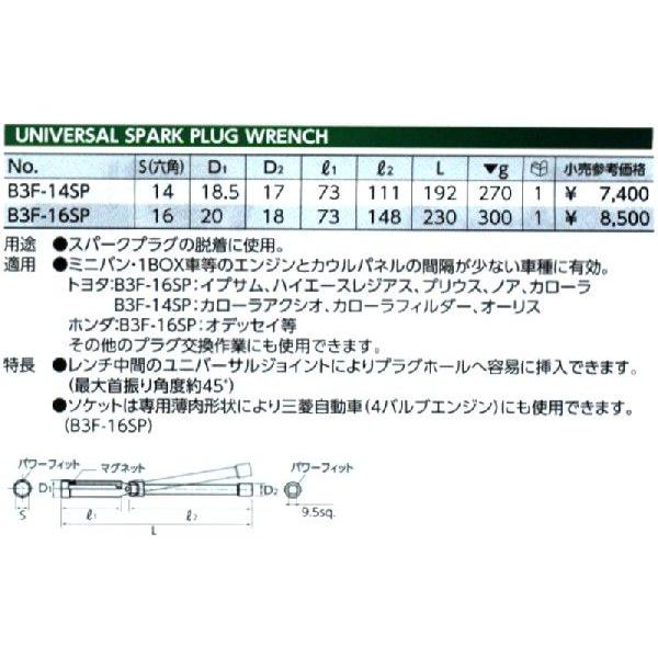 KTC 9.5SQ ユニバーサルプラグレンチ B3F-14SP｜treasuretown｜02