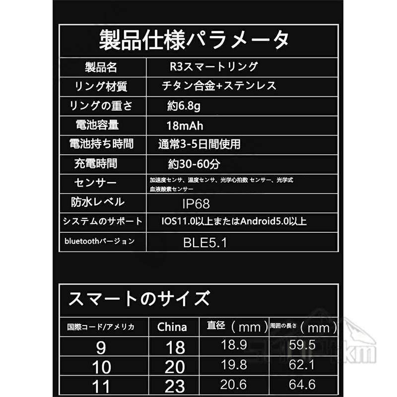 2024年新型 スマートリング 健康管理 日本製 センサー 指輪 睡眠検測 心拍数モニター 体温 血中酸素 運動歩数測定 歩数計 ステップカウンター付き IP68防水｜treevillage3｜13