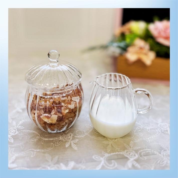 ウェーブ ミルクピッチャー ＆ シュガーポットセット ガラス 耐熱