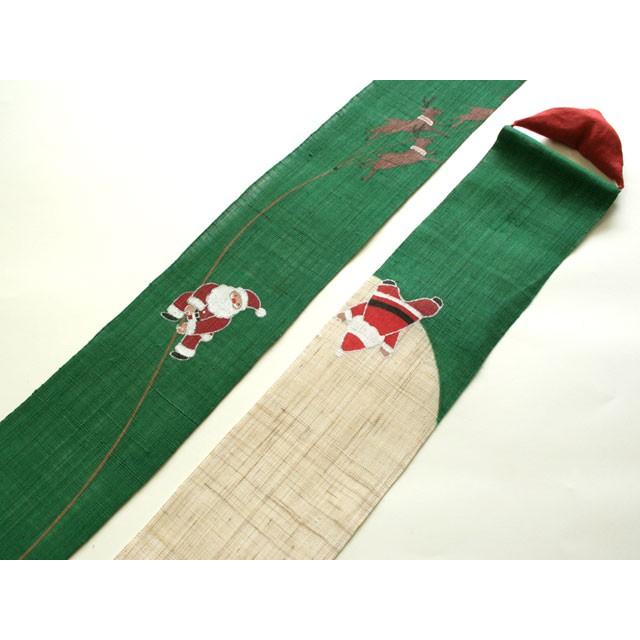 細タペストリー 『 サンタの宝袋 』 京都 洛柿庵 麻 10×170ｃｍ 冬 Xmas クリスマス トナカイ プレゼント 和 細タペ 壁掛け 四季 送料無料(沖縄除外)