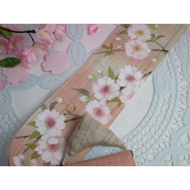 細タペストリー 『 八重桜 』 京都 洛柿庵 麻 10×170cm さくら