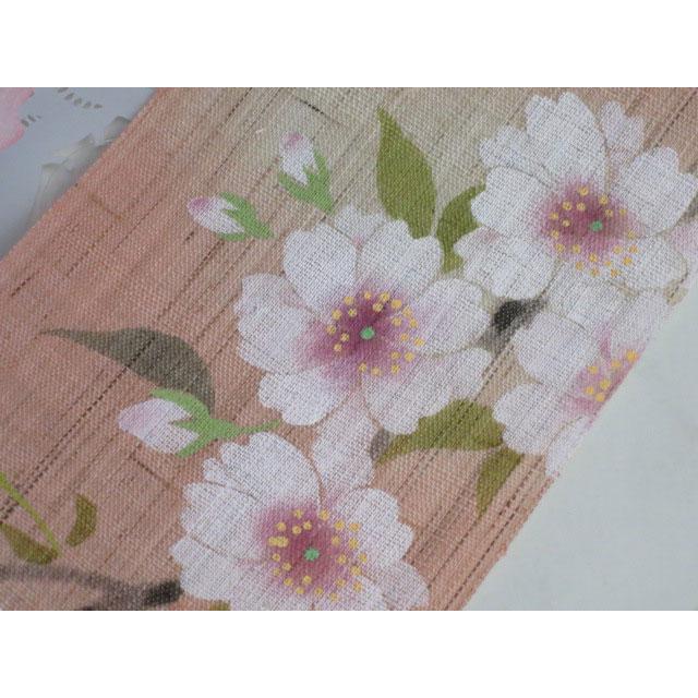 細タペストリー 『 八重桜 』 京都 洛柿庵 麻 10×170cm さくら