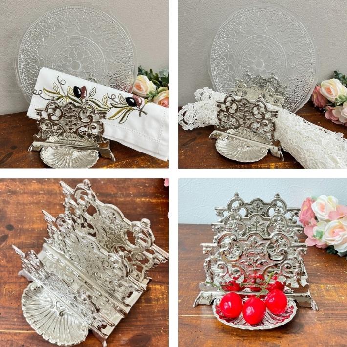 SALE セール 真鍮 ナプキンホルダー2段 トレー付き シルバー ナプキン