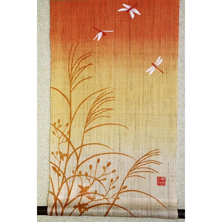 タペストリー 『 アカネノトキ 』 京都 洛柿庵 麻 30×100ｃｍ 茜 秋 赤トンボ 赤とんぼ 月 ススキ すすき 和 タペ 壁掛け 四季 送料無料(沖縄除外)_3