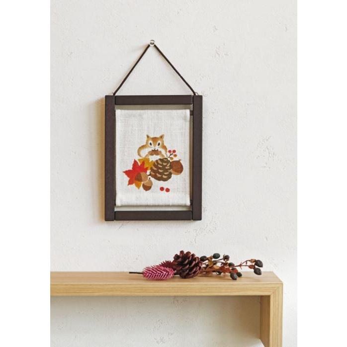 ミニ木枠タペストリー 『 リスのほっぺ 』 京都 洛柿庵 麻 12×16cm