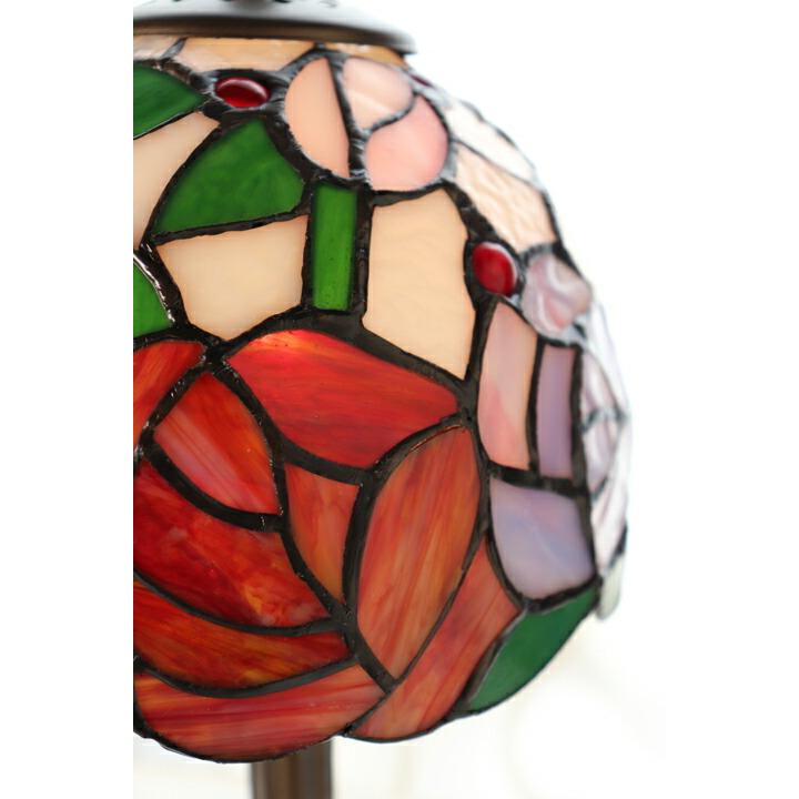 真っ赤な薔薇のステンドグラスランプ ステンドグラス フットライト お休みランプ・赤い薔薇（4面体