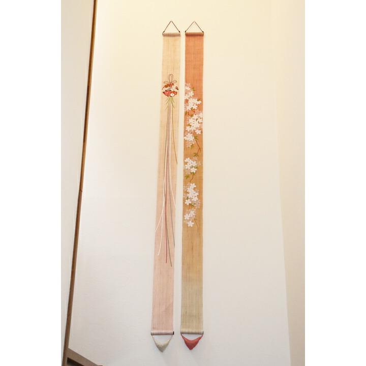 細 タペストリー 桜しだれ 京都 洛柿庵 麻 布 10×170cm さくら