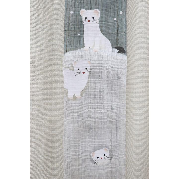 細タペストリー 『 オコジョ 』 京都 洛柿庵 麻 10×170cm 冬 雪 動物