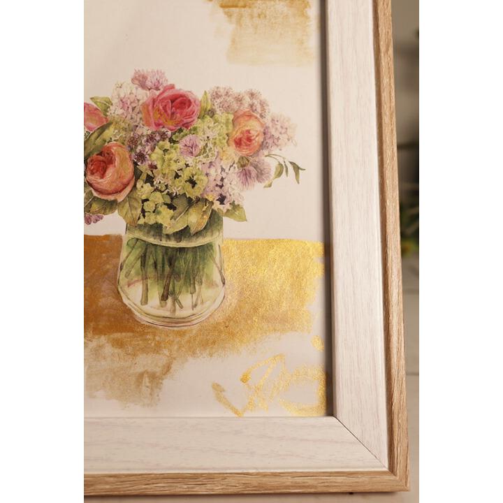 額付 ゴールドペイント フラワー 花 22×17cm 花びん 花瓶 ブーケ