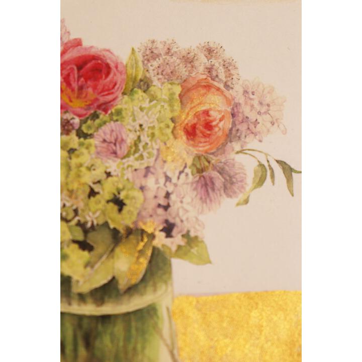額付 ゴールドペイント フラワー 花 22×17cm 花びん 花瓶 ブーケ