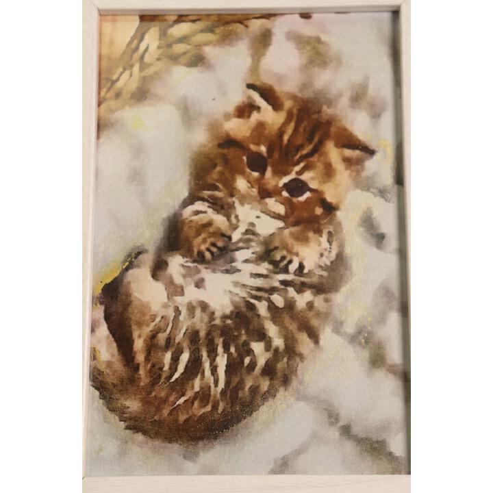 猫のパステル画 木製フレーム付き 猫の絵｜原画「猫の親子」※木製ミニ額縁入り | iichi 日々の暮らしを