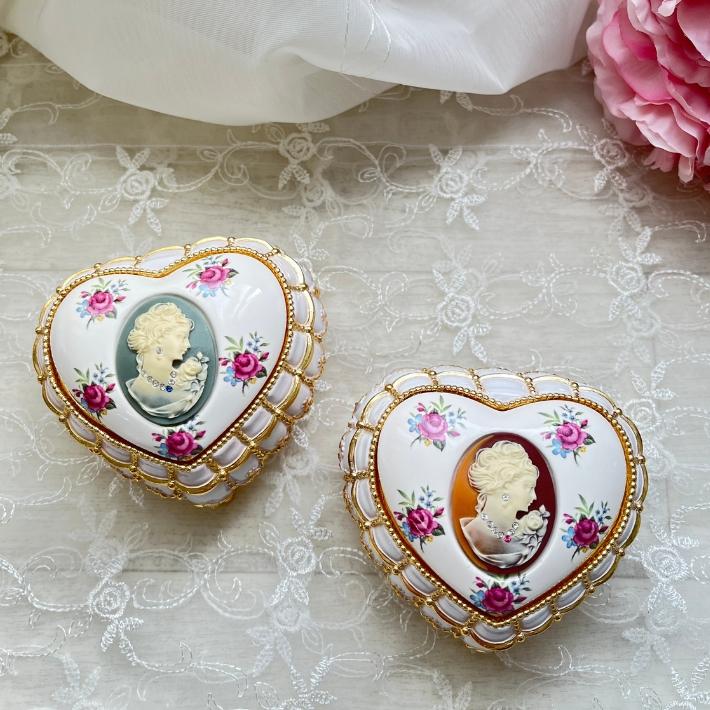 アンティーク　オルゴール　インテリア　カメオ風 カメオ風 ハート 貴婦人 オルゴール ( ブルー 曲