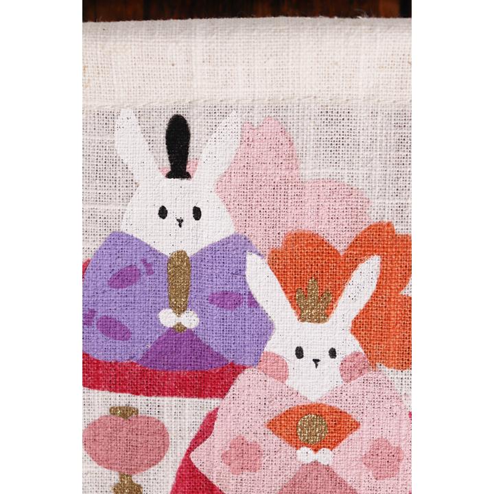 ミニ木枠タペストリー koyomiフレーム『 花うさぎ雛 』 京都 洛柿庵 麻