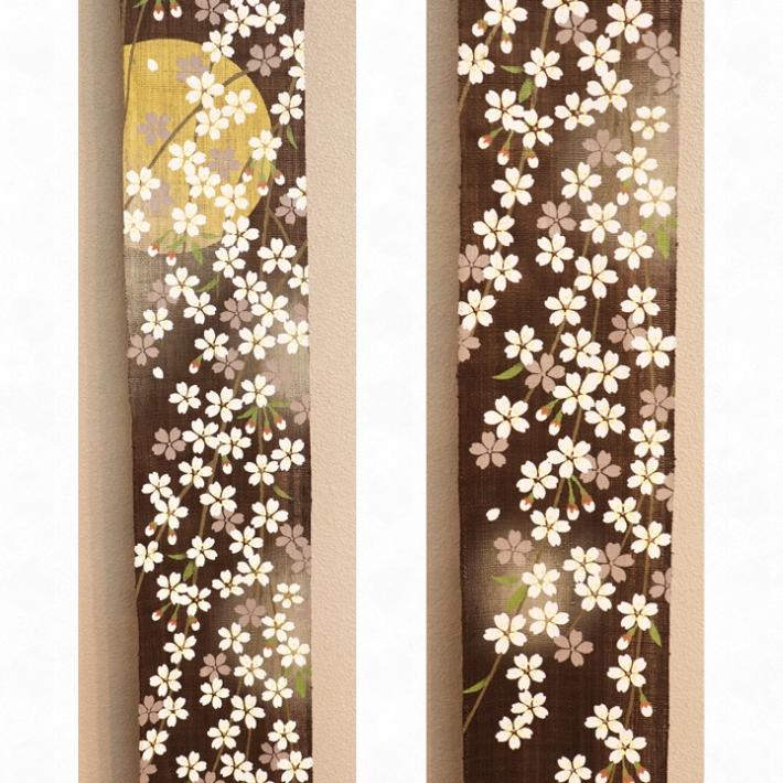 細タペストリー 『 夜桜 』 京都 洛柿庵 麻 10×170cm さくら サクラ
