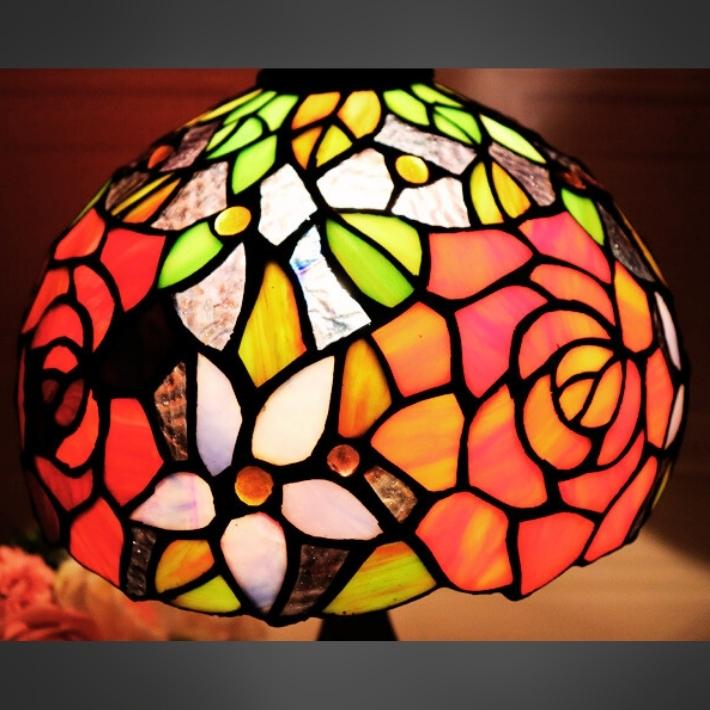 ステンドランプ ローズブルー LL Φ23×h38cm バラ 薔薇 ローズ