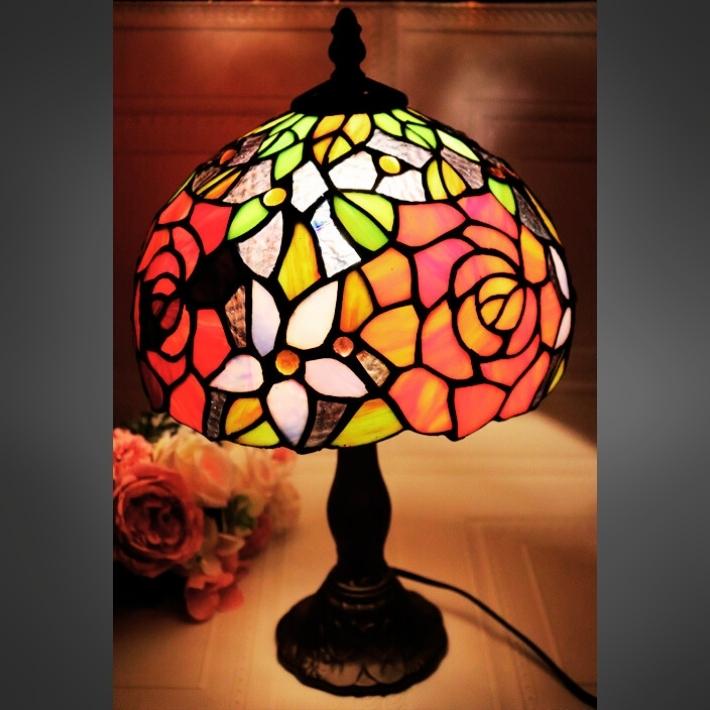 ステンドランプ ローズブルー LL Φ23×h38cm バラ 薔薇 ローズ