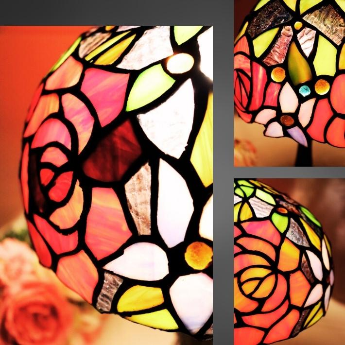 ステンドランプ ローズブルー LL Φ23×h38cm バラ 薔薇 ローズ