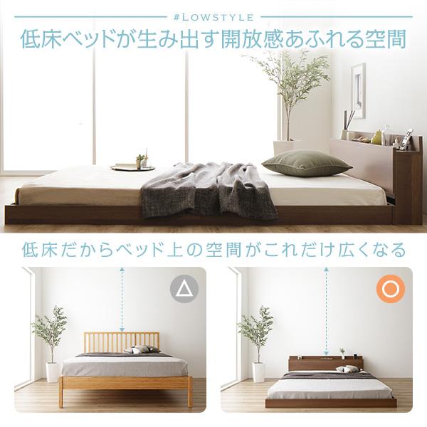 ベッド シングル 2層ポケットコイルマットレス付き ブラウン 低床 すのこ 棚付き 宮付き コンセント付き ローベッド ベッド シングル 2層ポケットコイルマットレス付き ブラウン 低床 すのこ 棚付き 宮付き コンセント付き ローベッド