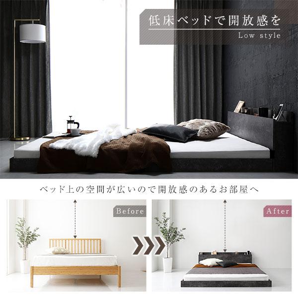 即購入可★ ベッド シングル 2層ポケットコイルマットレス付き ストーングレー 低床 すのこ 棚付き 宮付き コンセント付き ローベッド 【3090953387】(19351円)