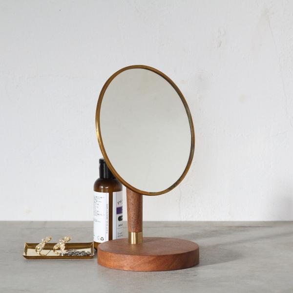 卓上鏡 Brass Wood 真鍮 スタンドミラー オーバル インテリア Belle Ile Nature Org