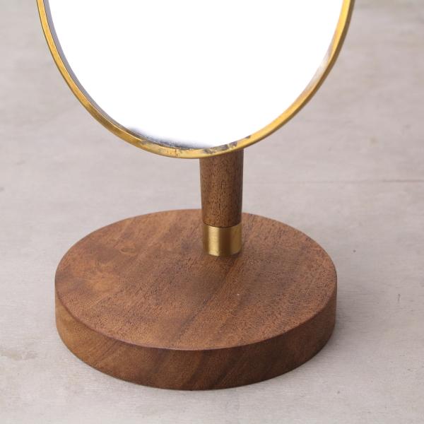 鏡 卓上 置き型 おしゃれ 真鍮 木製 スタンドミラー オーバル
