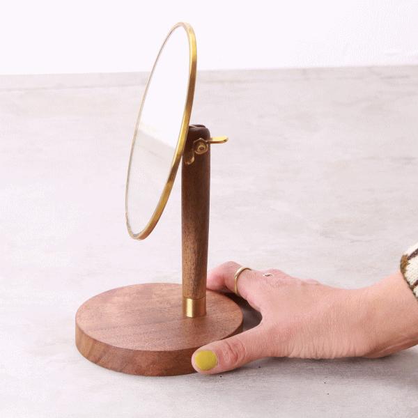鏡 卓上 置き型 おしゃれ 真鍮 木製 スタンドミラー オーバル