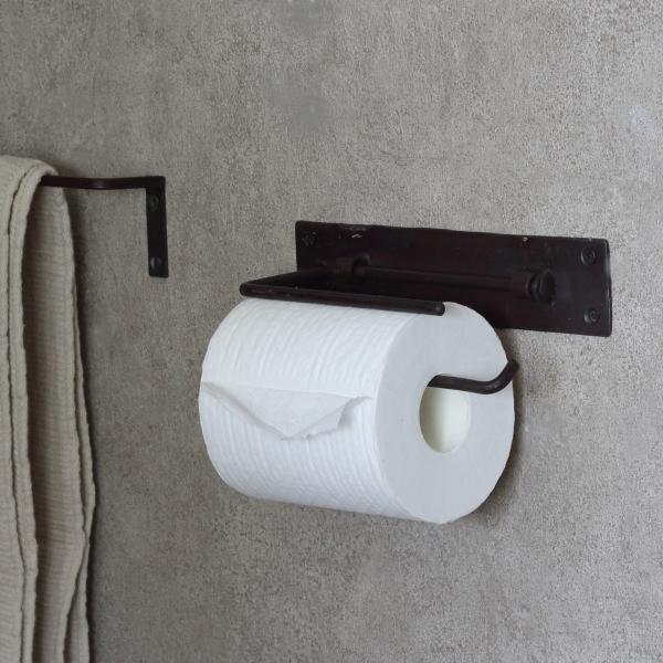 トイレットペーパーホルダー アイアン 押さえ付き おしゃれ 黒 DIY