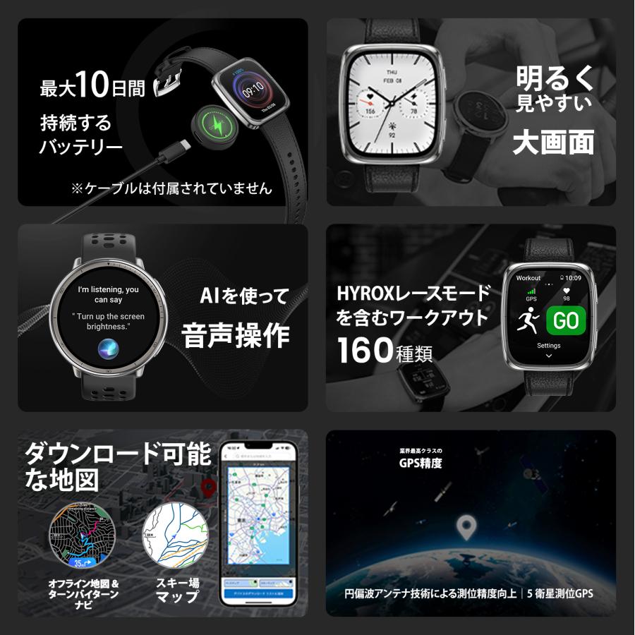 Amazfit Active 2 アマズフィット公式ストア スマートウォッチ 丸型 四角型 AI 音声操作 小さめ zeepflow GPS 心拍 睡眠の画像