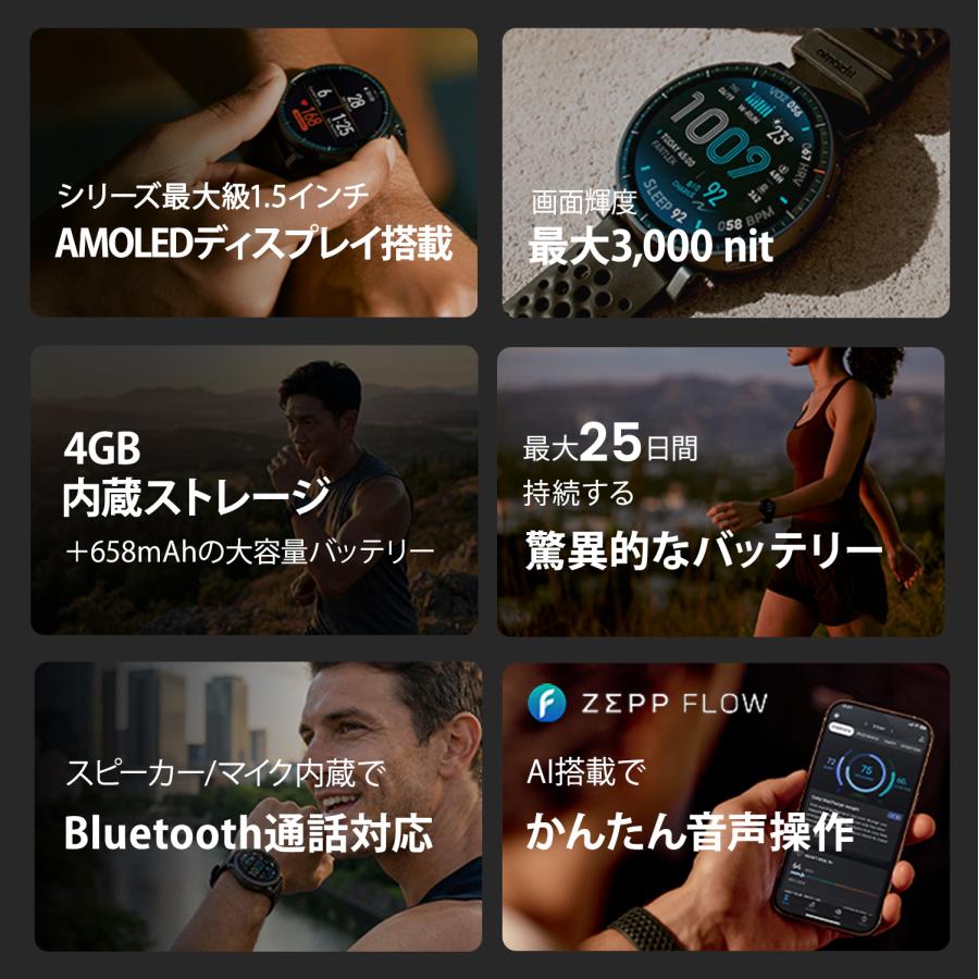 Amazfit Active Max スマートウォッチ アマズフィット 25日間バッテリー 3000nit高輝度 4Gストレージ オフラインマップ スポーツモード AI 音声操作 GPSの画像