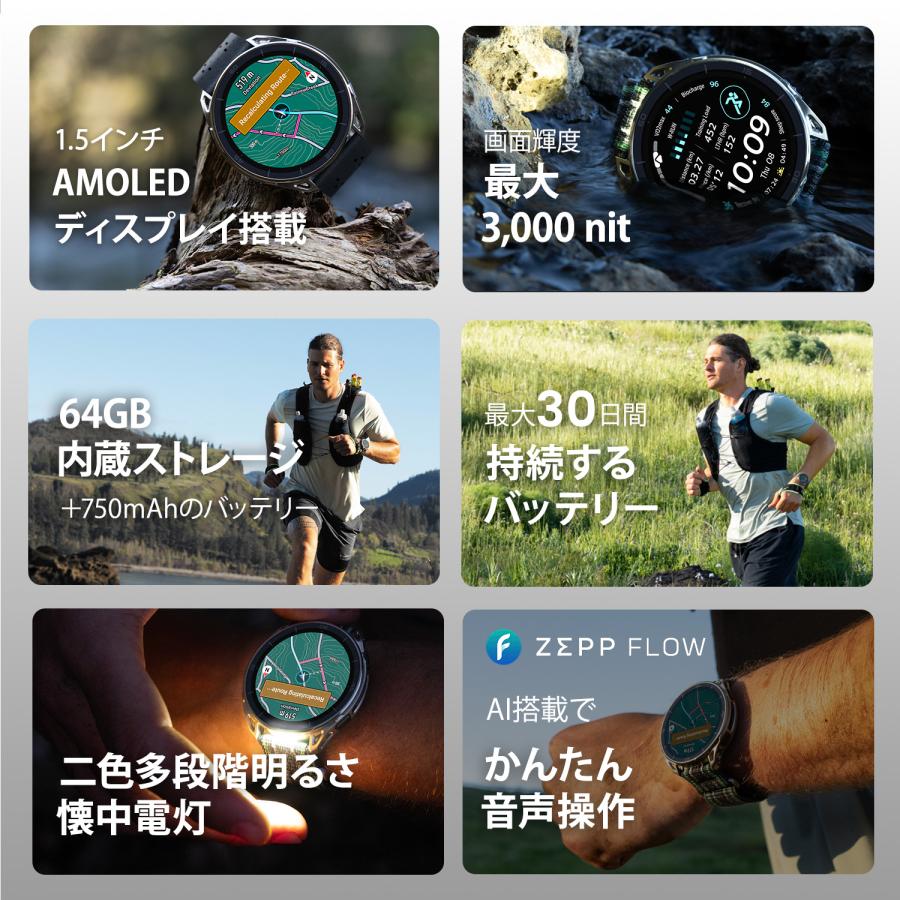 Amazfit Cheetah 2 Ultra スマートウォッチ アマズフィット 30日間バッテリー 3000nit高輝度 64Gストレージ オフラインマップ スポーツモード AI 音声操作 GPSの画像
