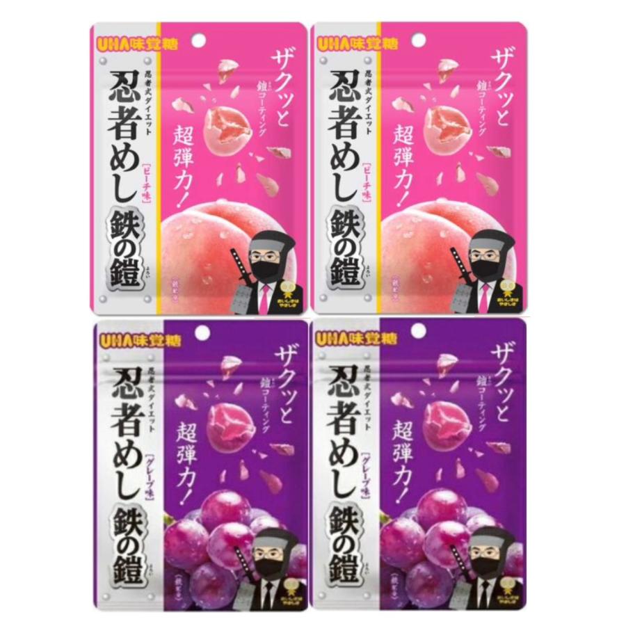 2種4袋セット 忍者めし 鉄の鎧 ピーチ味2袋 グレープ2袋 UHA味覚糖
