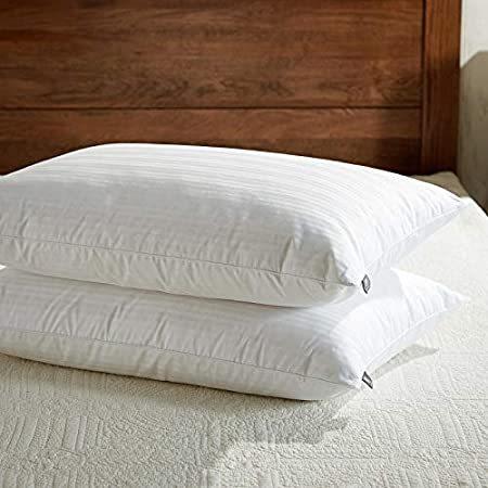 【後払い手数料無料】 Millihomeグースフェザー&ダウン枕 並行輸入品 ホワ Standard/Queen 2個セット 100%エジプト綿 ホワイト ストライプ ドビー織 枕、ピロー