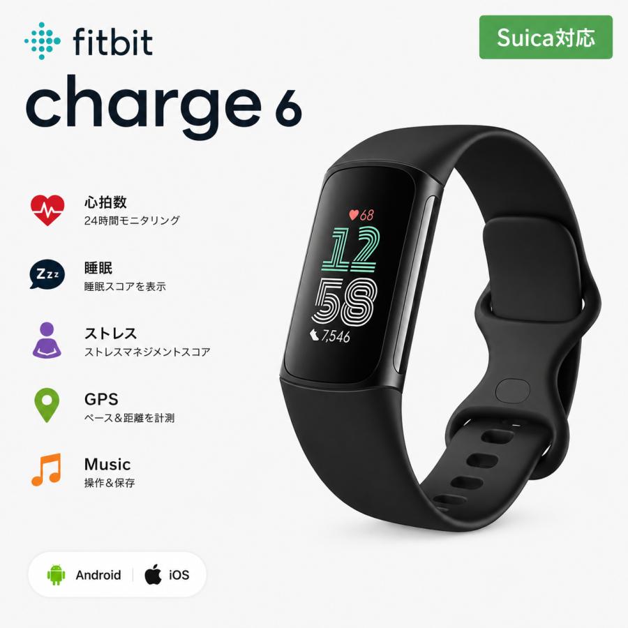 フィットビット　ブラック　Sサイズ Fitbit Charge 【Suica対応】Fitbit 6 トラッカー オブシディアン