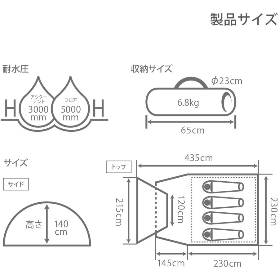 DOD(ディーオーディー) ライダーズタンデムテント タン 2-3人用 広い 前室 ツーリング フェス ワンタッチテント グランドシート標準付属｜trendline｜07