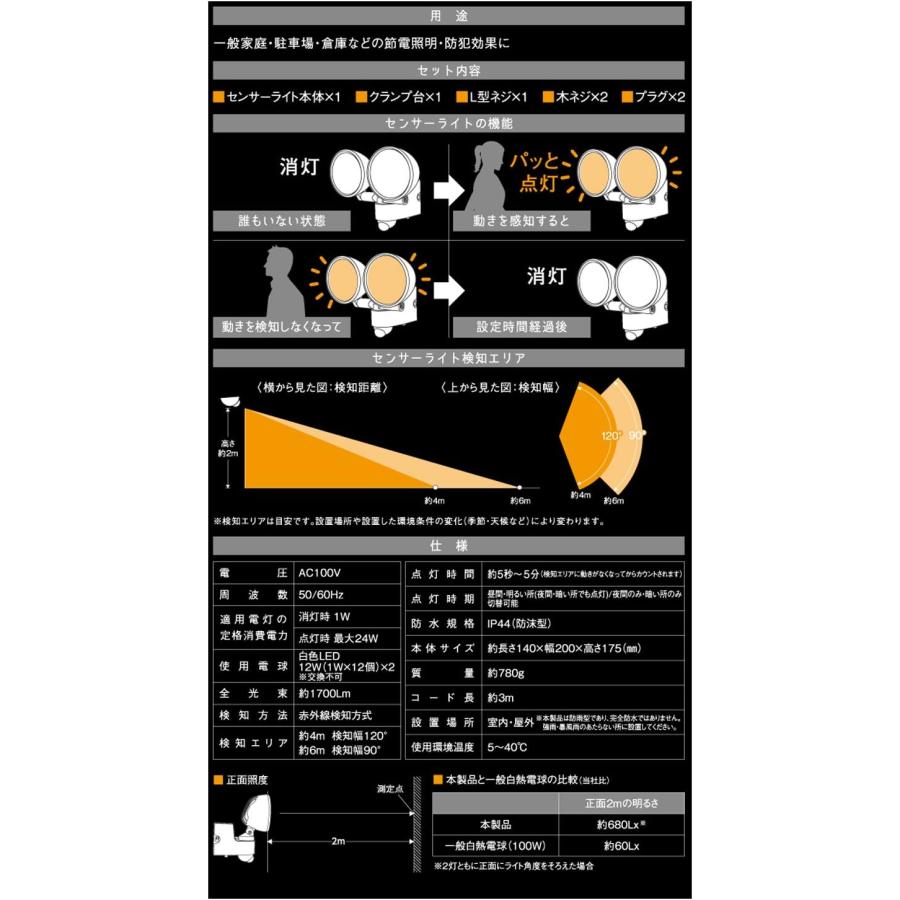 高儀（TAKAGI） EARTH MAN LEDセンサーライト ダブル12W×2 SLT-12LWB