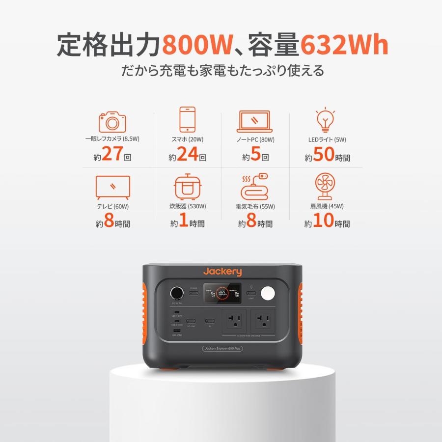 Jackery ポータブル電源 600 Plus 632Wh 定格出力800W 瞬間最大1600W コンパクト 60分急速充電 UPS機能 ジャクリ_1