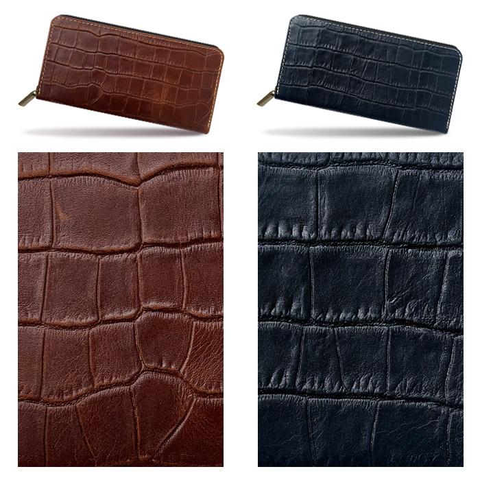 長財布 財布 本革 クロコダイル 型押し メンズ ラウンド型 ロング