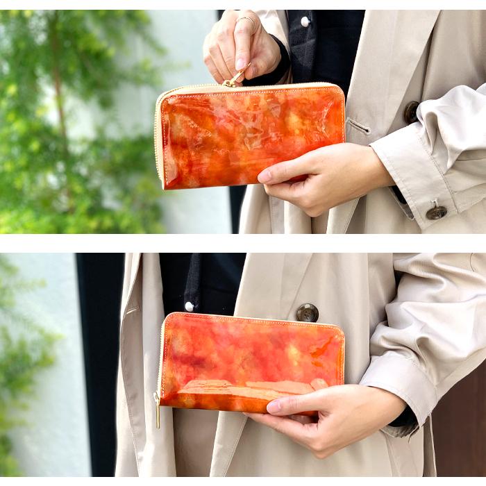 財布 長財布 本革 イタリアンアート レディース レザー ラウンド 