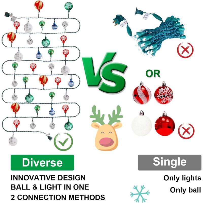 クリスマスツリーオーナメント 25個 カラークリスマスボールライトセット クリスマスツリーライト 飛散防止 ハンギングツリー クリスマスボー - 8